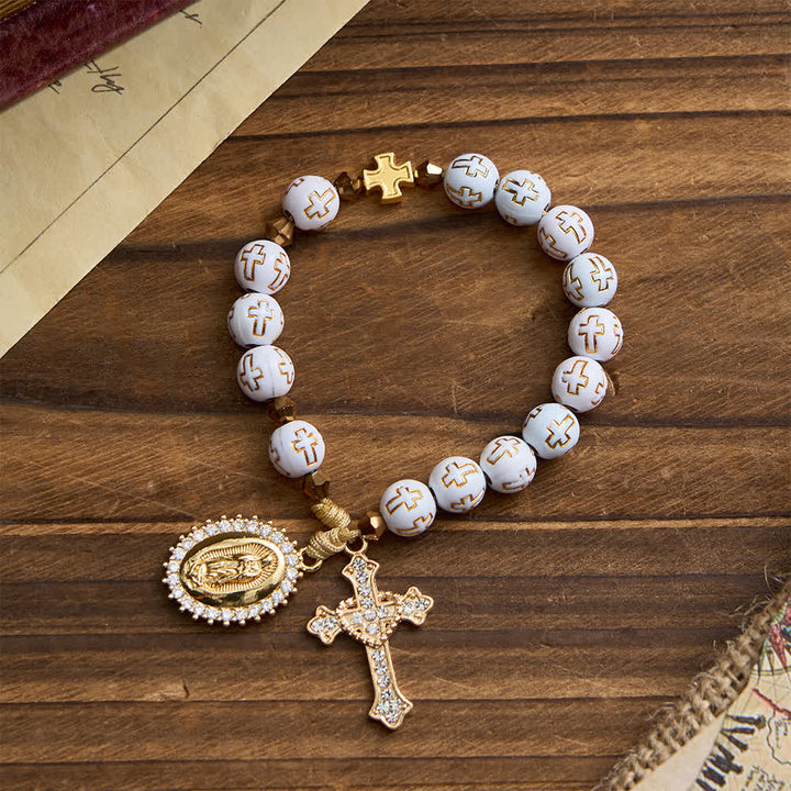 Christianartworkshop White Cross Bead Pocket Rosary: Sparkling Our Lady Medal for Pure Faith - image 3