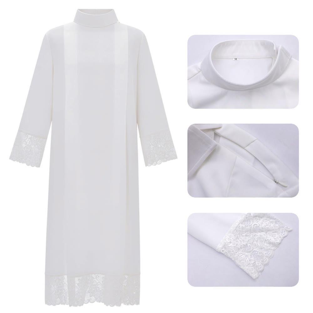 Christianartworkshop White Liturgical Alb with Lace Trim for Sacred Ceremonies - image 1