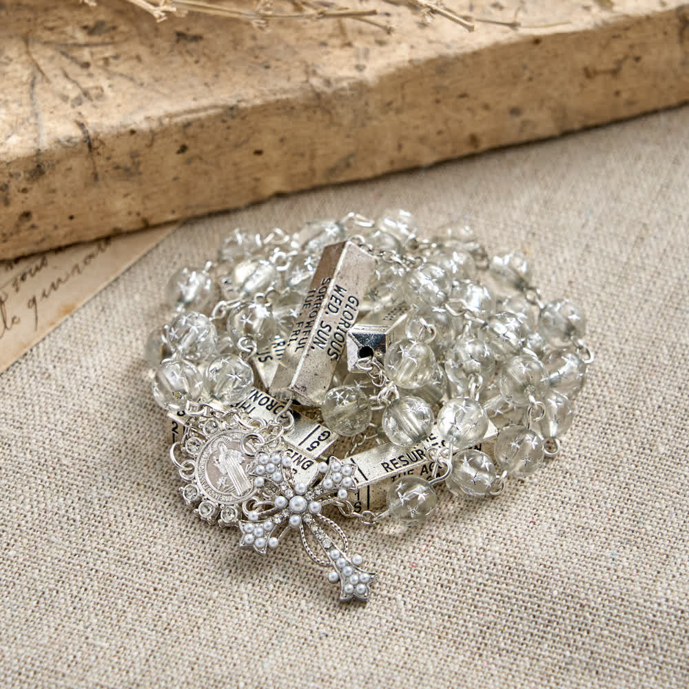 FREE Today: Frosted Bead Six Tablets Rosary with St. Benedict Medal and Cross - image 3