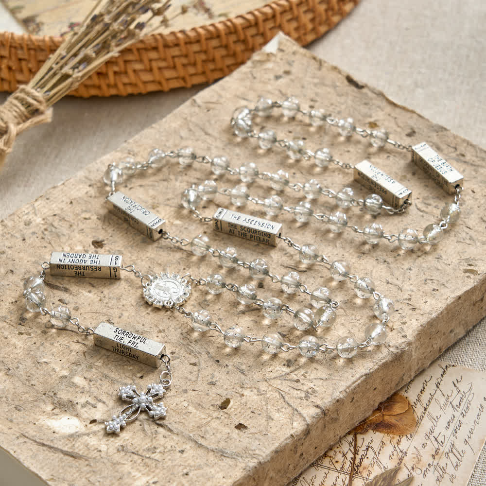 FREE Today: Frosted Bead Six Tablets Rosary with St. Benedict Medal and Cross - image 4