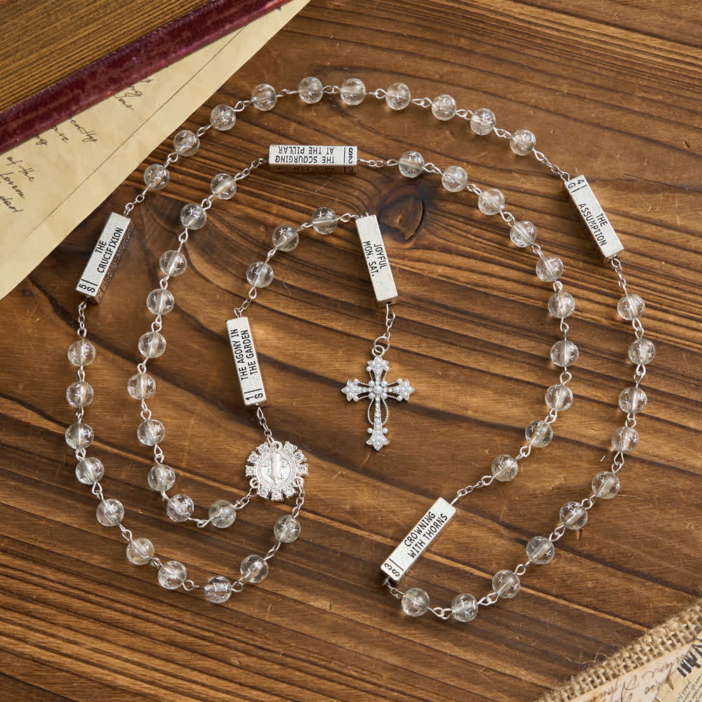 FREE Today: Frosted Bead Six Tablets Rosary with St. Benedict Medal and Cross - image 2