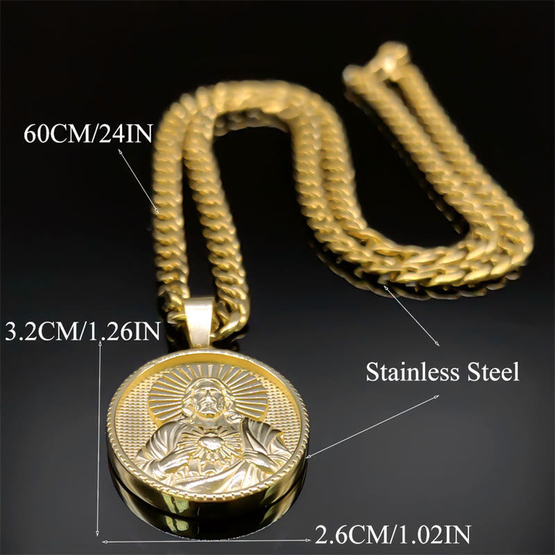 FREE Today: Stainless Steel Sacred Heart Jesus Necklace with Cuban Link Chain: A Reminder of Devotion - image 2