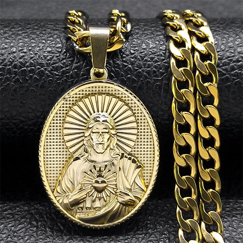 FREE Today: Stainless Steel Sacred Heart Jesus Necklace with Cuban Link Chain: A Reminder of Devotion - Jesus & Sacred Heart - image 0