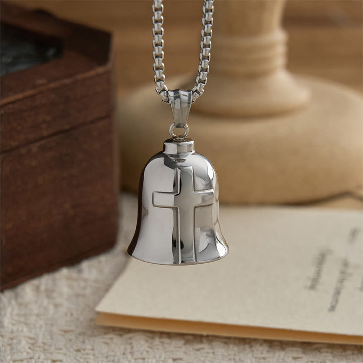 Christianartworkshop Classic Guardian Bell Pendant Necklace with Praying Hands or Cross: A Timeless Emblem of Unwavering Faith - image 3