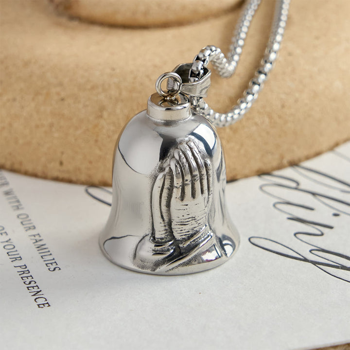 Christianartworkshop Classic Guardian Bell Pendant Necklace with Praying Hands or Cross: A Timeless Emblem of Unwavering Faith - image 1