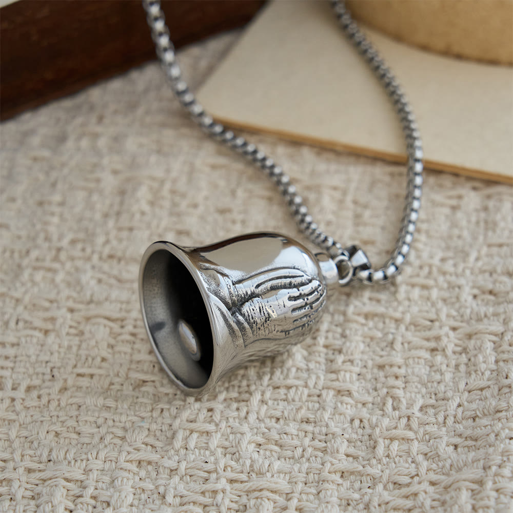 Christianartworkshop Classic Guardian Bell Pendant Necklace with Praying Hands or Cross: A Timeless Emblem of Unwavering Faith - image 5