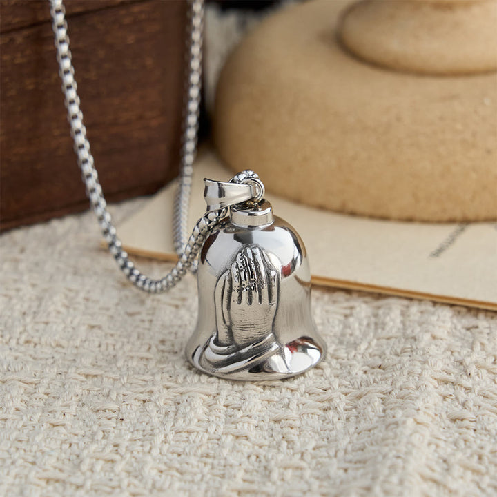 Christianartworkshop Classic Guardian Bell Pendant Necklace with Praying Hands or Cross: A Timeless Emblem of Unwavering Faith - Guardian Bell - image 0