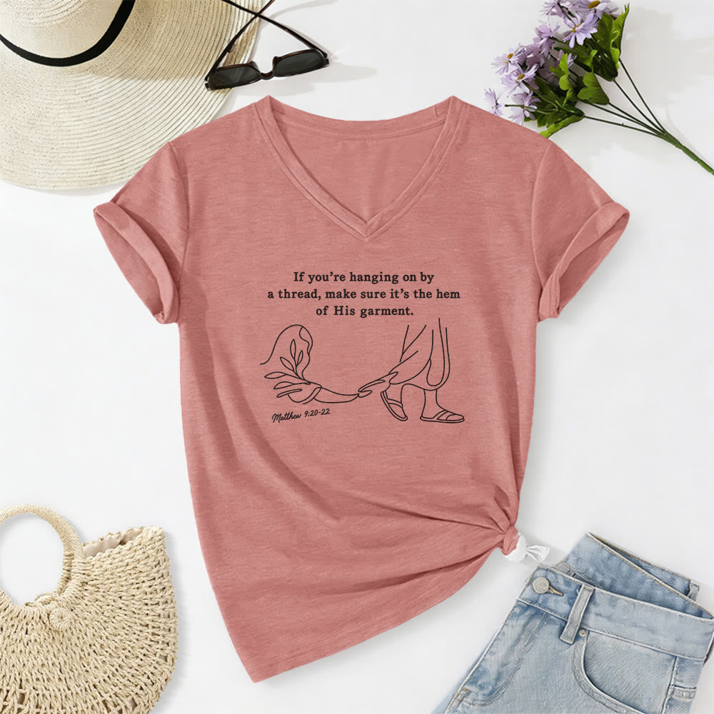 Christianartworkshop Hem of His Garment Matthew 9:20-22 Print Casual V-neck T-shirt - Light Pink - 2XL - image 12