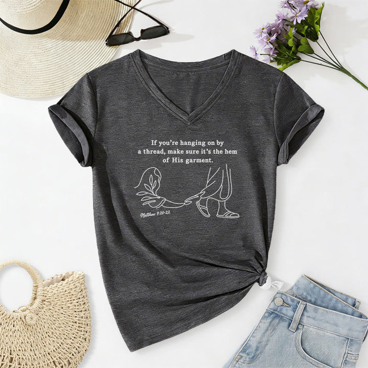 Christianartworkshop Hem of His Garment Matthew 9:20-22 Print Casual V-neck T-shirt - Dark Grey - 2XL - image 0