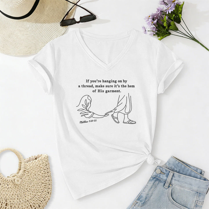 Christianartworkshop Hem of His Garment Matthew 9:20-22 Print Casual V-neck T-shirt - White - 2XL - image 8