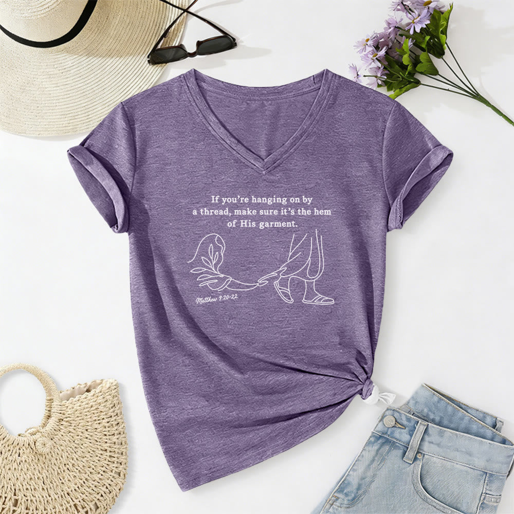 Christianartworkshop Hem of His Garment Matthew 9:20-22 Print Casual V-neck T-shirt - Purple - 2XL - image 18