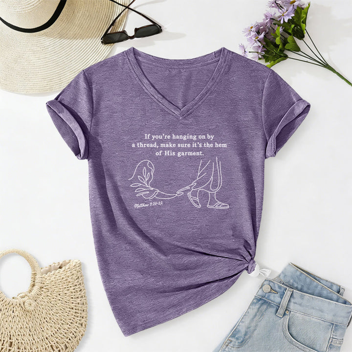 Christianartworkshop Hem of His Garment Matthew 9:20-22 Print Casual V-neck T-shirt - Purple - 2XL - image 18
