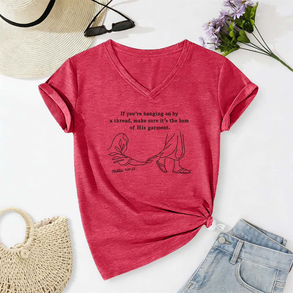 Christianartworkshop Hem of His Garment Matthew 9:20-22 Print Casual V-neck T-shirt - Red - 2XL - image 22