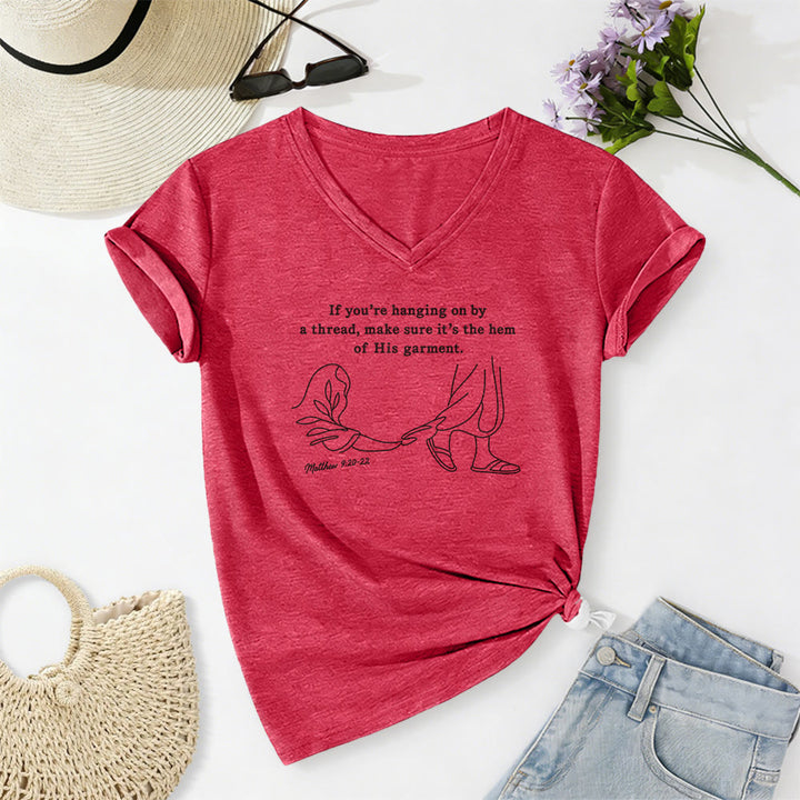 Christianartworkshop Hem of His Garment Matthew 9:20-22 Print Casual V-neck T-shirt - Red - 2XL - image 22