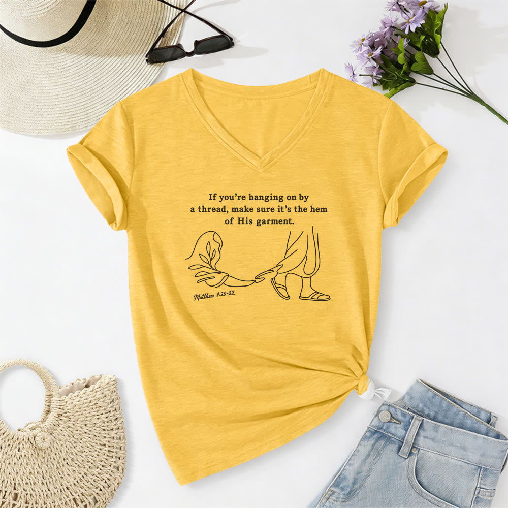 Christianartworkshop Hem of His Garment Matthew 9:20-22 Print Casual V-neck T-shirt - Yellow - 2XL - image 4
