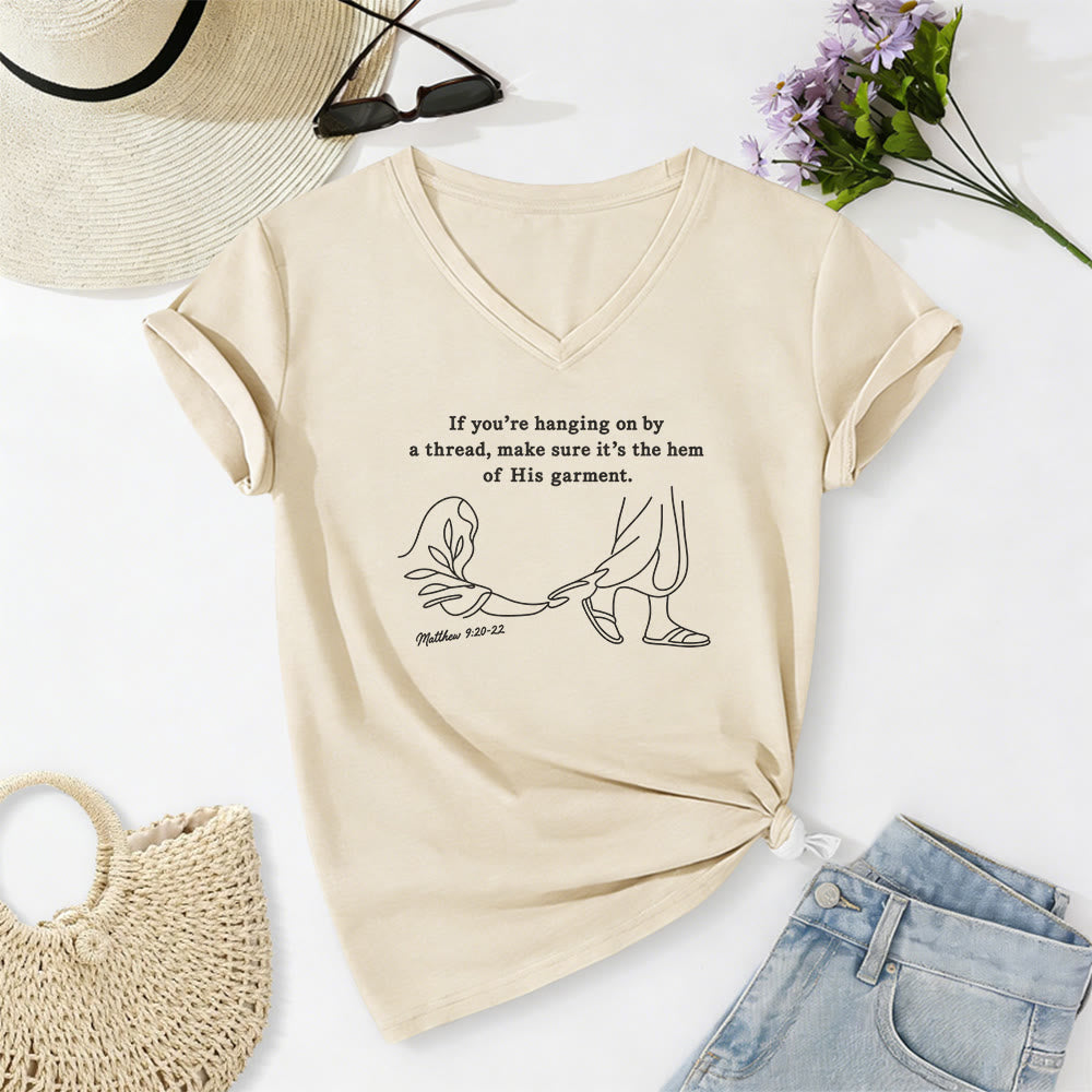 Christianartworkshop Hem of His Garment Matthew 9:20-22 Print Casual V-neck T-shirt - Beige - 2XL - image 2