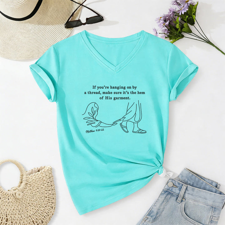 Christianartworkshop Hem of His Garment Matthew 9:20-22 Print Casual V-neck T-shirt - Sky Blue - 2XL - image 10