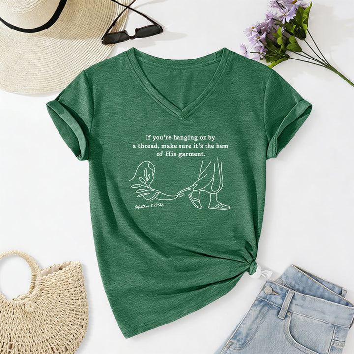 Christianartworkshop Hem of His Garment Matthew 9:20-22 Print Casual V-neck T-shirt - Dark Green - 2XL - image 16