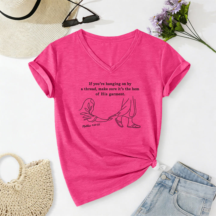 Christianartworkshop Hem of His Garment Matthew 9:20-22 Print Casual V-neck T-shirt - Rose - 2XL - image 24