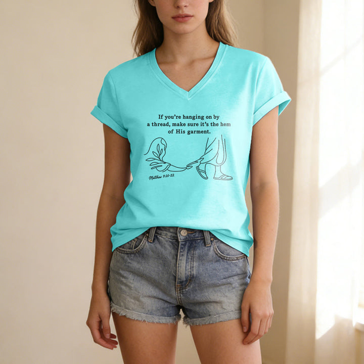 Christianartworkshop Hem of His Garment Matthew 9:20-22 Print Casual V-neck T-shirt - image 11