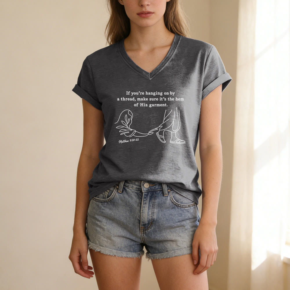 Christianartworkshop Hem of His Garment Matthew 9:20-22 Print Casual V-neck T-shirt - image 1