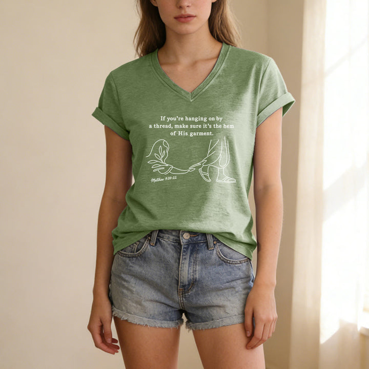 Christianartworkshop Hem of His Garment Matthew 9:20-22 Print Casual V-neck T-shirt - image 7