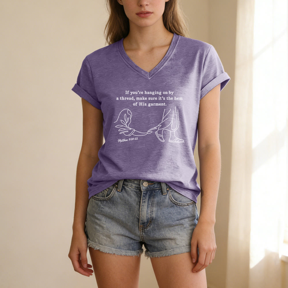Christianartworkshop Hem of His Garment Matthew 9:20-22 Print Casual V-neck T-shirt - image 19
