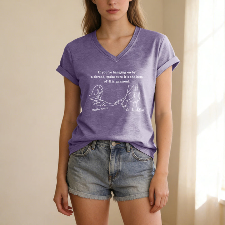 Christianartworkshop Hem of His Garment Matthew 9:20-22 Print Casual V-neck T-shirt - image 19