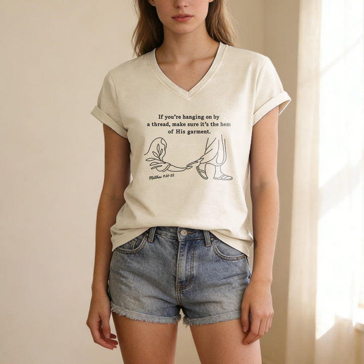 Christianartworkshop Hem of His Garment Matthew 9:20-22 Print Casual V-neck T-shirt - image 3