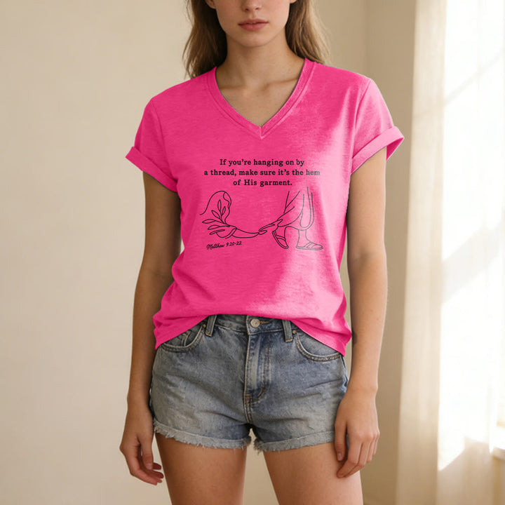 Christianartworkshop Hem of His Garment Matthew 9:20-22 Print Casual V-neck T-shirt - image 25