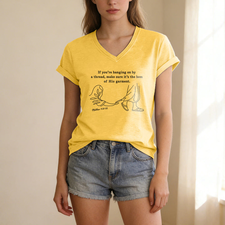 Christianartworkshop Hem of His Garment Matthew 9:20-22 Print Casual V-neck T-shirt - image 5