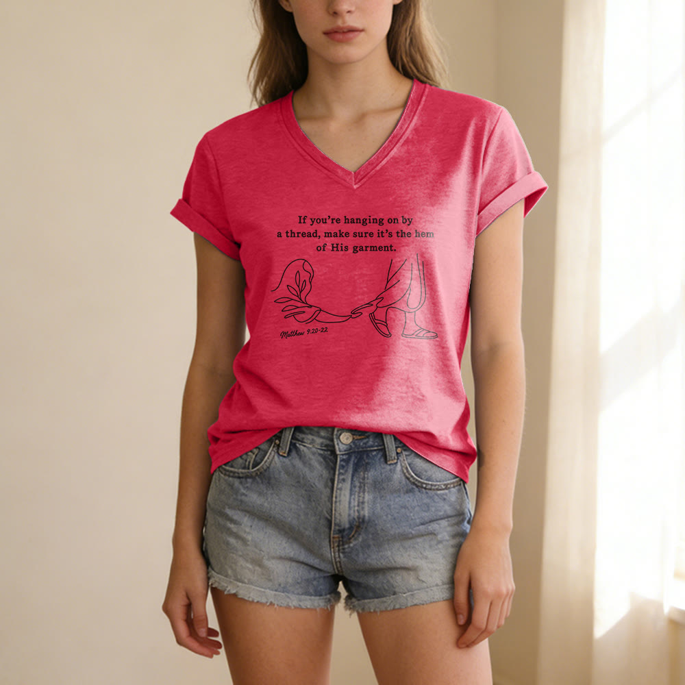 Christianartworkshop Hem of His Garment Matthew 9:20-22 Print Casual V-neck T-shirt - image 23