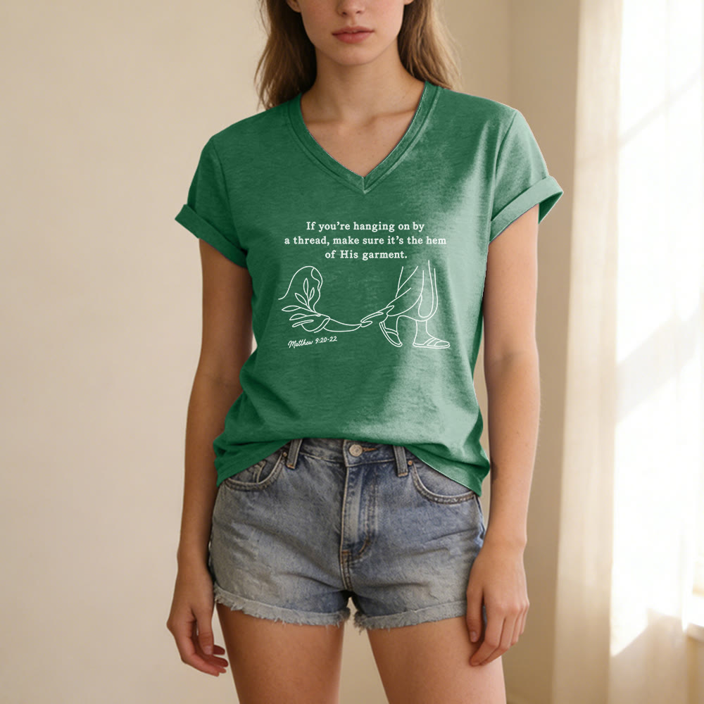 Christianartworkshop Hem of His Garment Matthew 9:20-22 Print Casual V-neck T-shirt - image 17