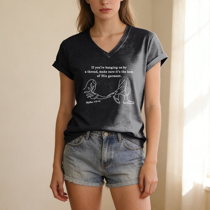 Christianartworkshop Hem of His Garment Matthew 9:20-22 Print Casual V-neck T-shirt - image 15