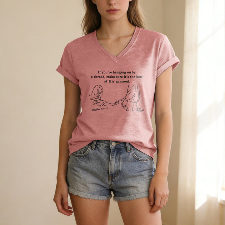 Christianartworkshop Hem of His Garment Matthew 9:20-22 Print Casual V-neck T-shirt - image 13