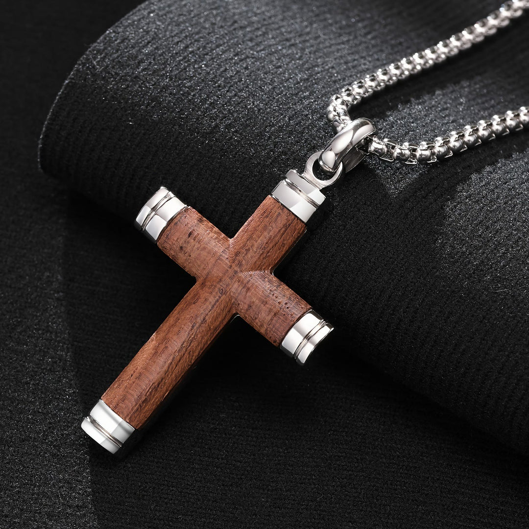 FREE Today: Minimalist Wood Cross Necklace with Sleek Metal Ends: An Emblem of Strength and Devotion - Silver - image 9