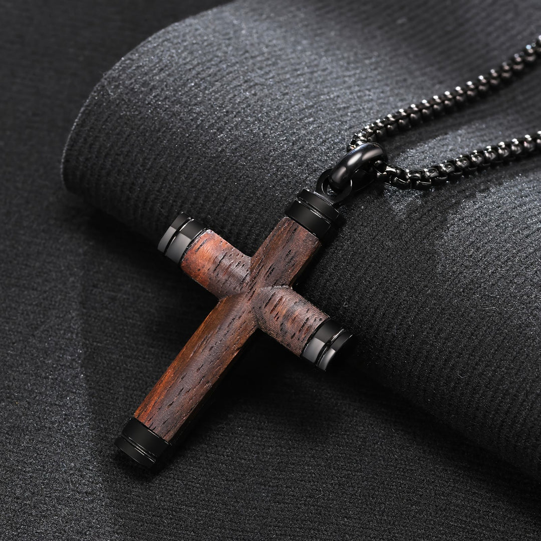 Christianartworkshop Minimalist Wood Cross Necklace with Sleek Metal Ends: An Emblem of Strength and Devotion - Black - image 0