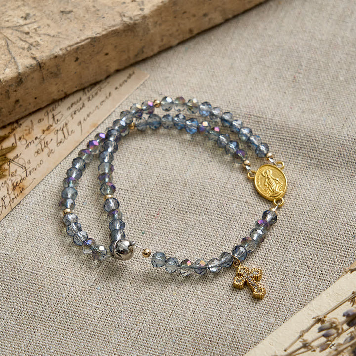 Christianartworkshop Iridescent Faceted Magnetic Clasp Rosary Bracelet with Our Lady for Everyday Faith - Wrist Circumference: 7.42"/18.85cm - image 0