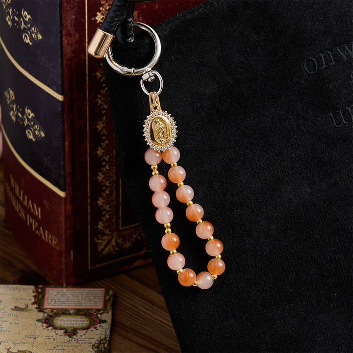 Christianartworkshop Sunset Gradient Glass Rosary Keychain with Our Lady Pendant - Our Lady Keychain - image 0