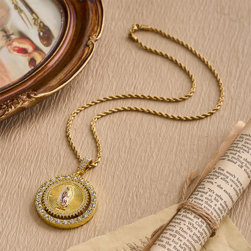 Christianartworkshop Our Lady of Guadalupe Medallion Necklace with Double Zircon Halo: A Reminder of Divine Grace - image 4