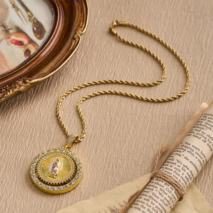 Christianartworkshop Our Lady of Guadalupe Medallion Necklace with Double Zircon Halo: A Reminder of Divine Grace - image 4