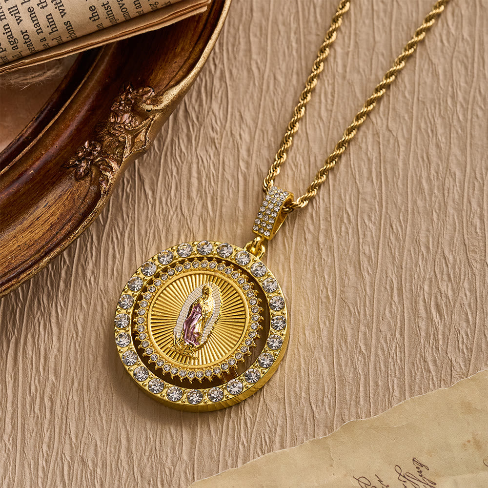 Christianartworkshop Our Lady of Guadalupe Medallion Necklace with Double Zircon Halo: A Reminder of Divine Grace - image 9