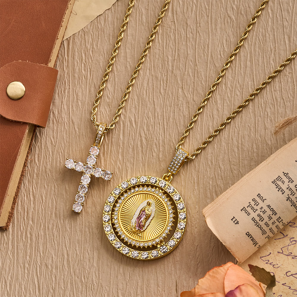 FREE Today: Our Lady of Guadalupe Medallion Necklace with Double Zircon Halo: A Reminder of Divine Grace - image 1