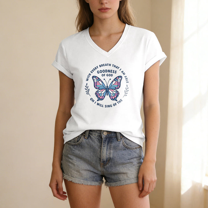 Christianartworkshop Sing of the Goodness of God Butterfly Print Casual V-neck T-shirt - image 9