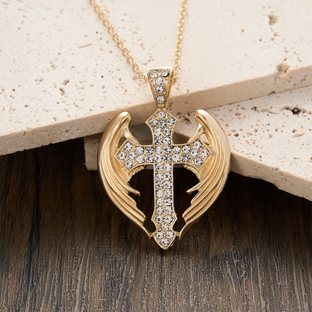 FREE Today: Gold-Tone Angel Wing Cross Pendant Necklace with Zircon Stones: A Symbol of Divine Protection - image 3