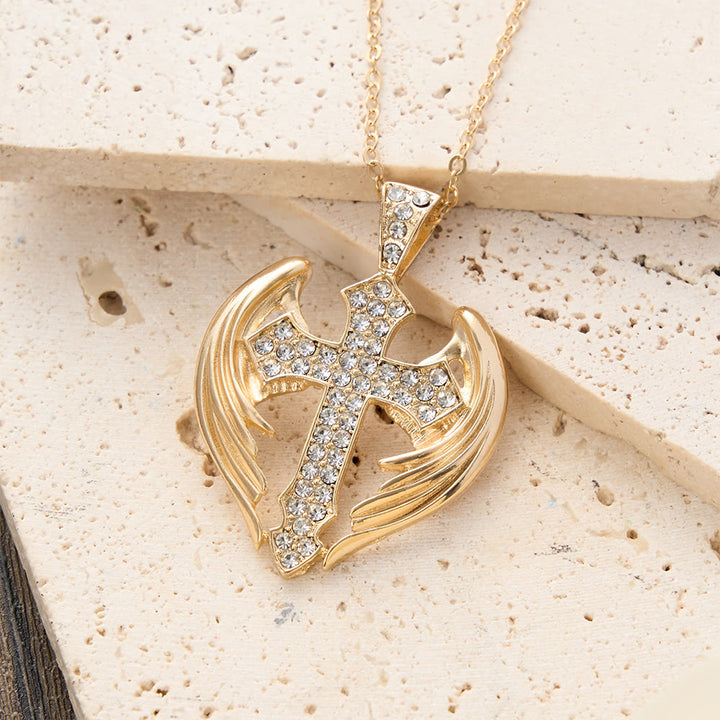 FREE Today: Gold-Tone Angel Wing Cross Pendant Necklace with Zircon Stones: A Symbol of Divine Protection - image 2