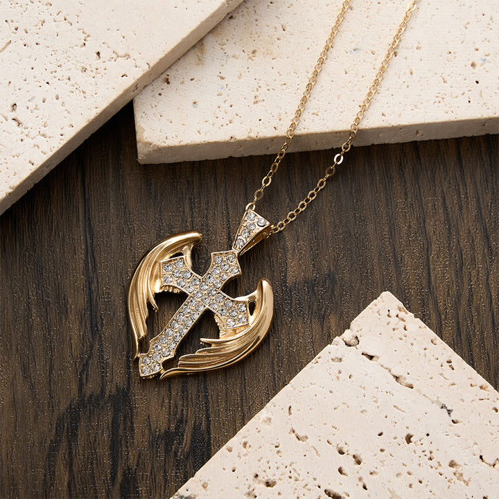 FREE Today: Gold-Tone Angel Wing Cross Pendant Necklace with Zircon Stones: A Symbol of Divine Protection - image 4