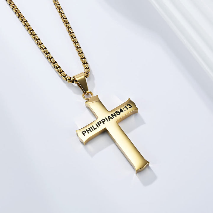 Christianartworkshop Stainless Steel Cross Pendant Necklace with Philippians 4:13 Quote: A Reminder of Divine Strengthening - Golden - image 3