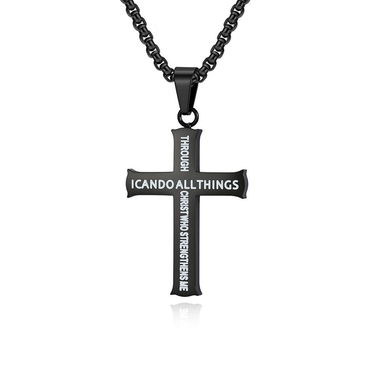 FREE Today: Stainless Steel Cross Pendant Necklace with Philippians 4:13 Quote: A Reminder of Divine Strengthening - Black - image 4