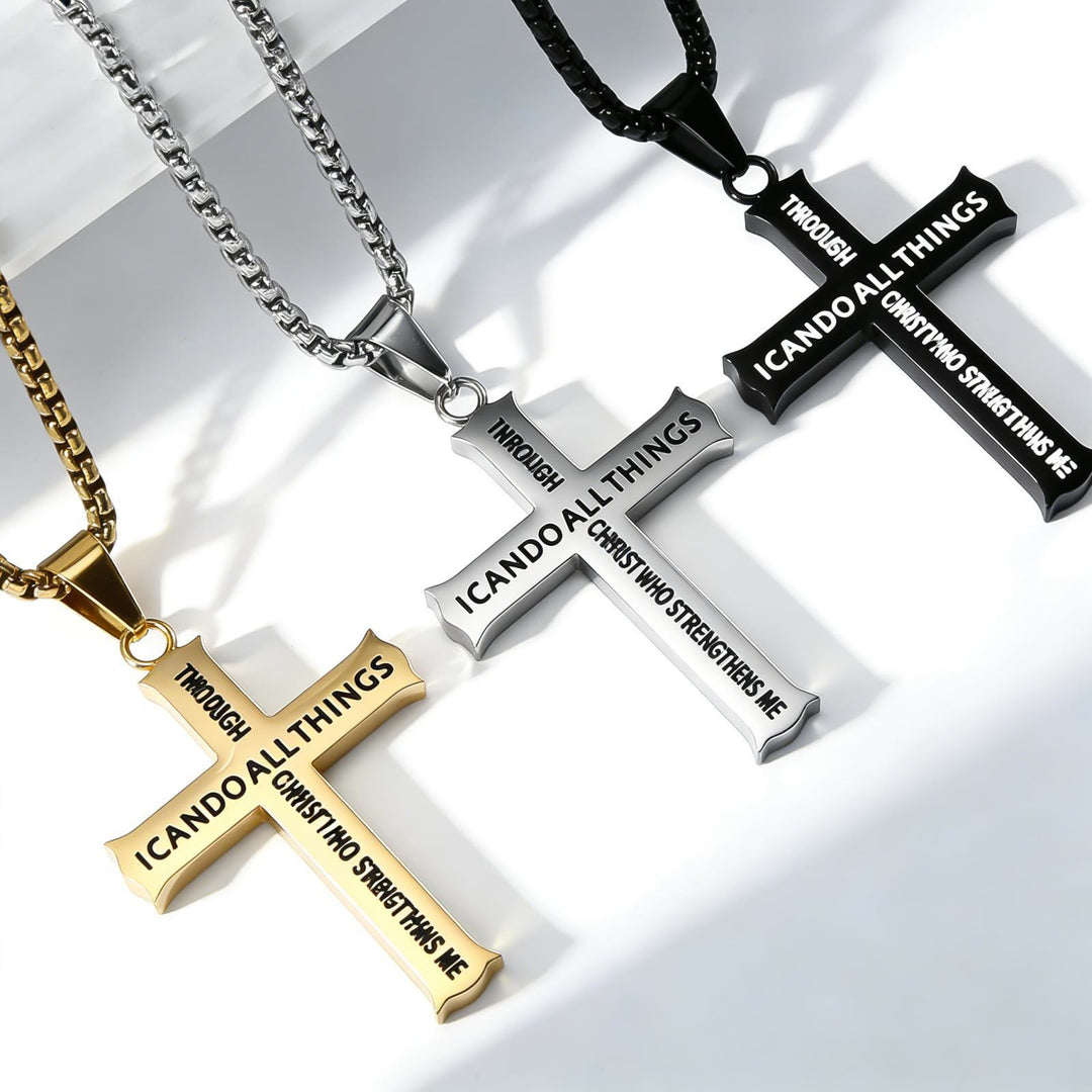 FREE Today: Stainless Steel Cross Pendant Necklace with Philippians 4:13 Quote: A Reminder of Divine Strengthening - image 0